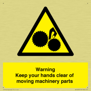 Warning - Keep your hands clear of moving machinery parts